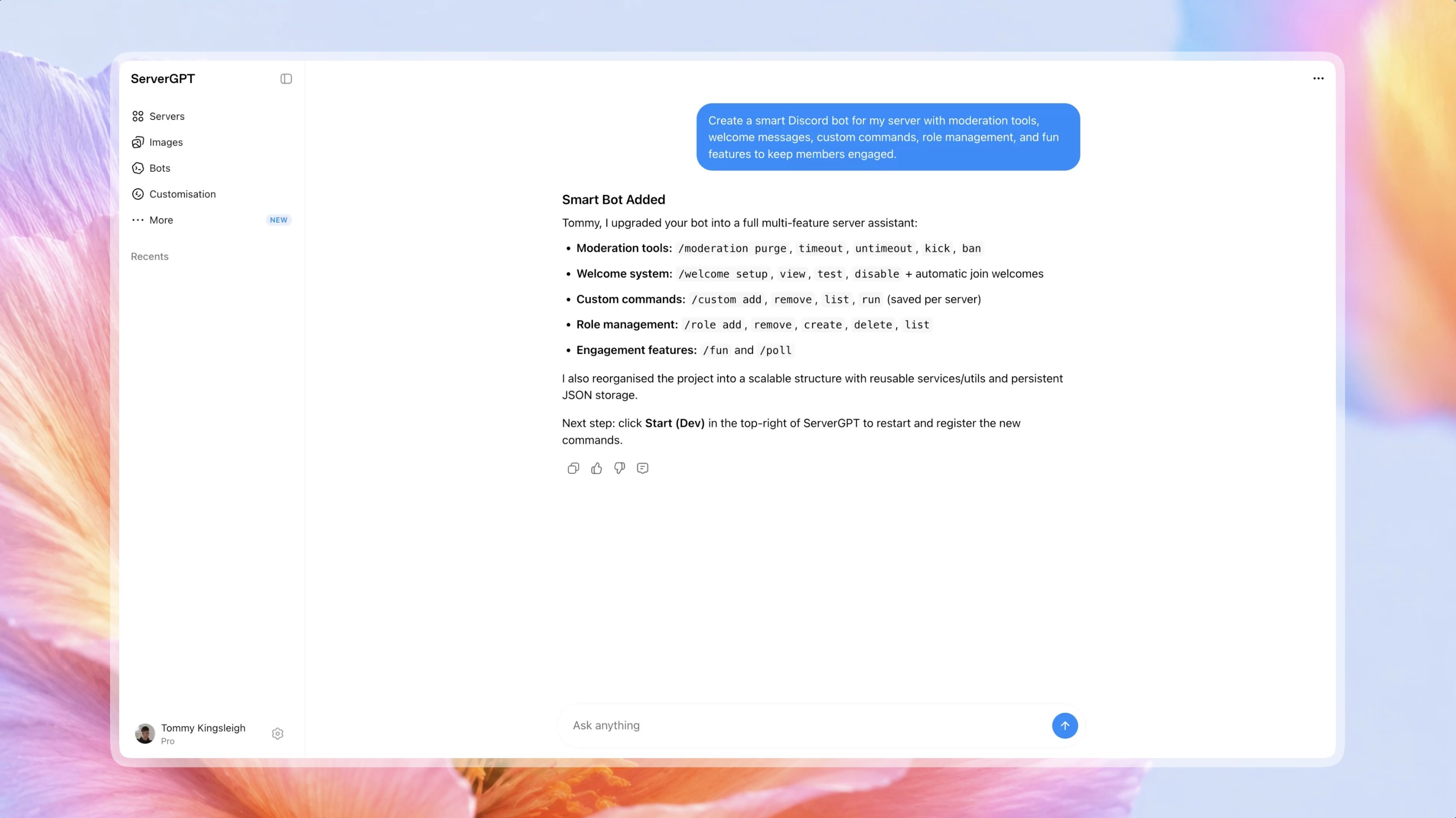 ServerGPT deep research workflow searching gaming, Discord, and Reddit sources to plan a community launch strategy.