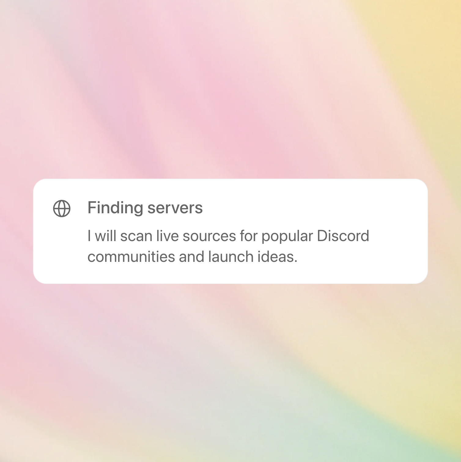 ServerGPT web search preview for researching Discord community examples and launch ideas.